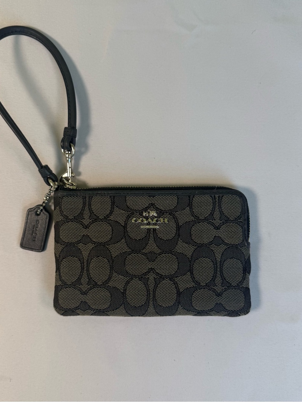 Coach Black Signature Canvas Wristlet with Leather Strap